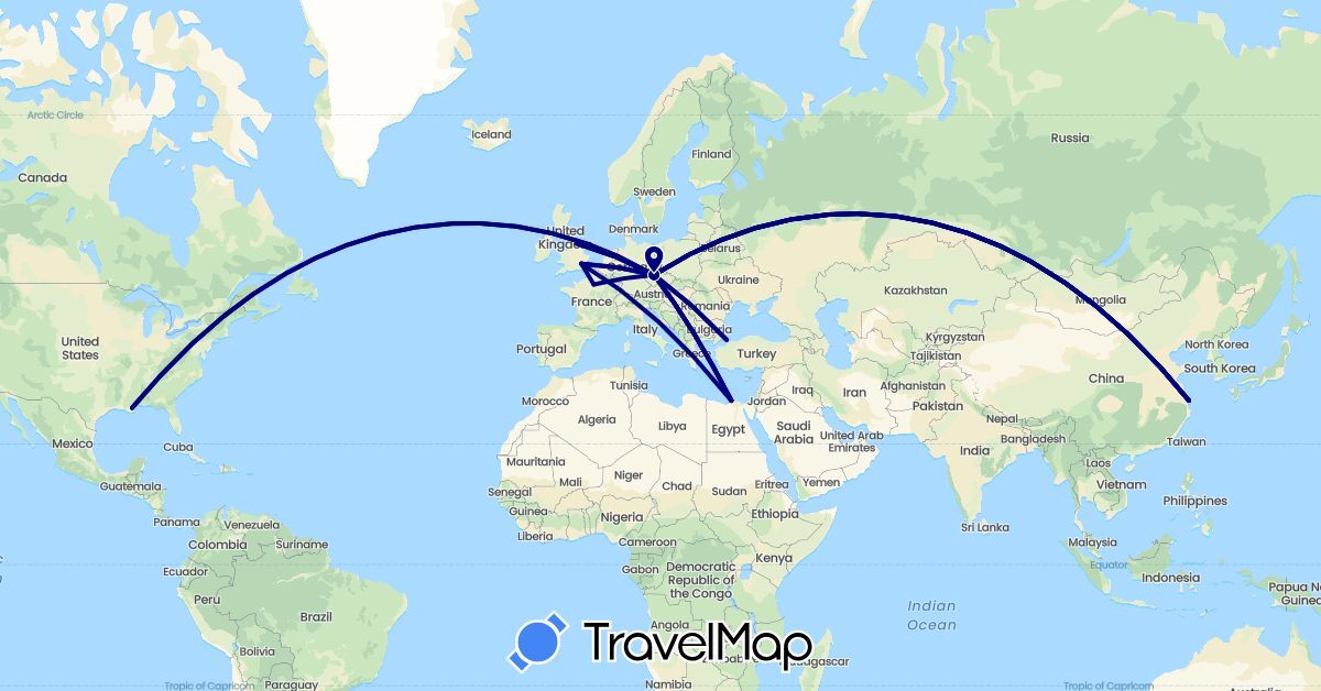 TravelMap itinerary: driving in China, Czech Republic, Egypt, France, United Kingdom, Turkey, United States (Africa, Asia, Europe, North America)